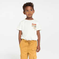 تي شيرت أبيض بأكمام قصيرة عليه نقش الصقر للأولاد